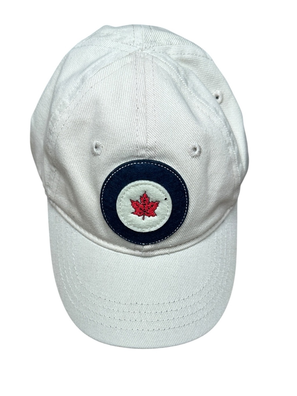Red Canoe White Baseball Cap with Navy Trim and Red Logo